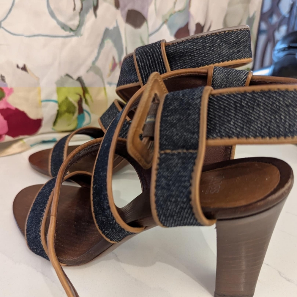 Hugo Boss Denim and leather Strappy Sandals with Buckle - Picture 4 of 7
